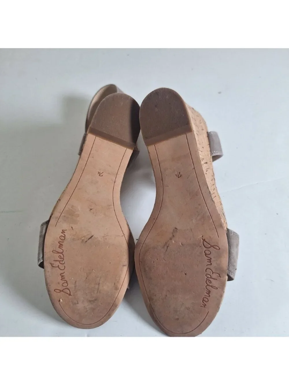 Sam Edelman Willow Gray Suede Cork Wedge Ankle Strap Sandals size 7.5
